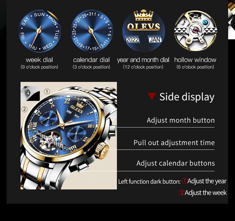 OLEVS 6607 montre automatique pour hommes à remontage automatique mécanique de luxe calendrier étanche montres lumineuses