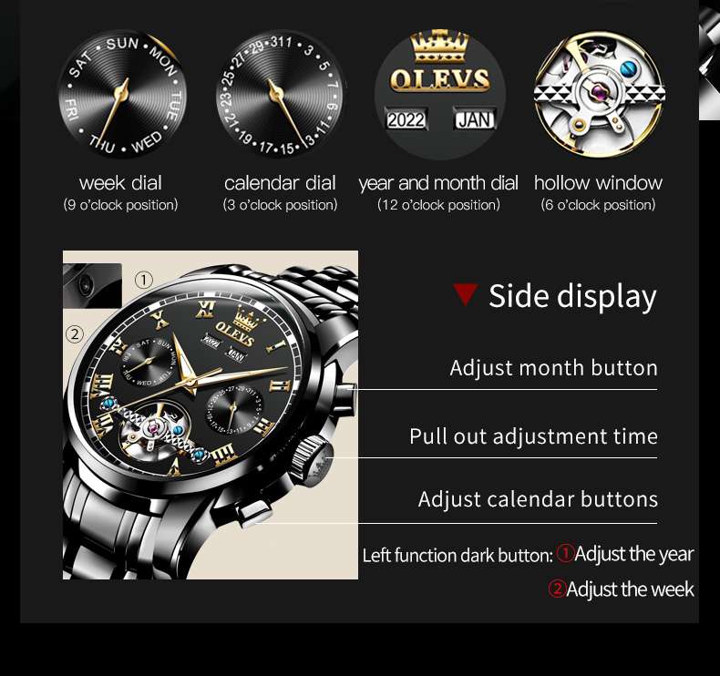 OLEVS 6607 montre automatique pour hommes à remontage automatique mécanique de luxe calendrier étanche montres lumineuses