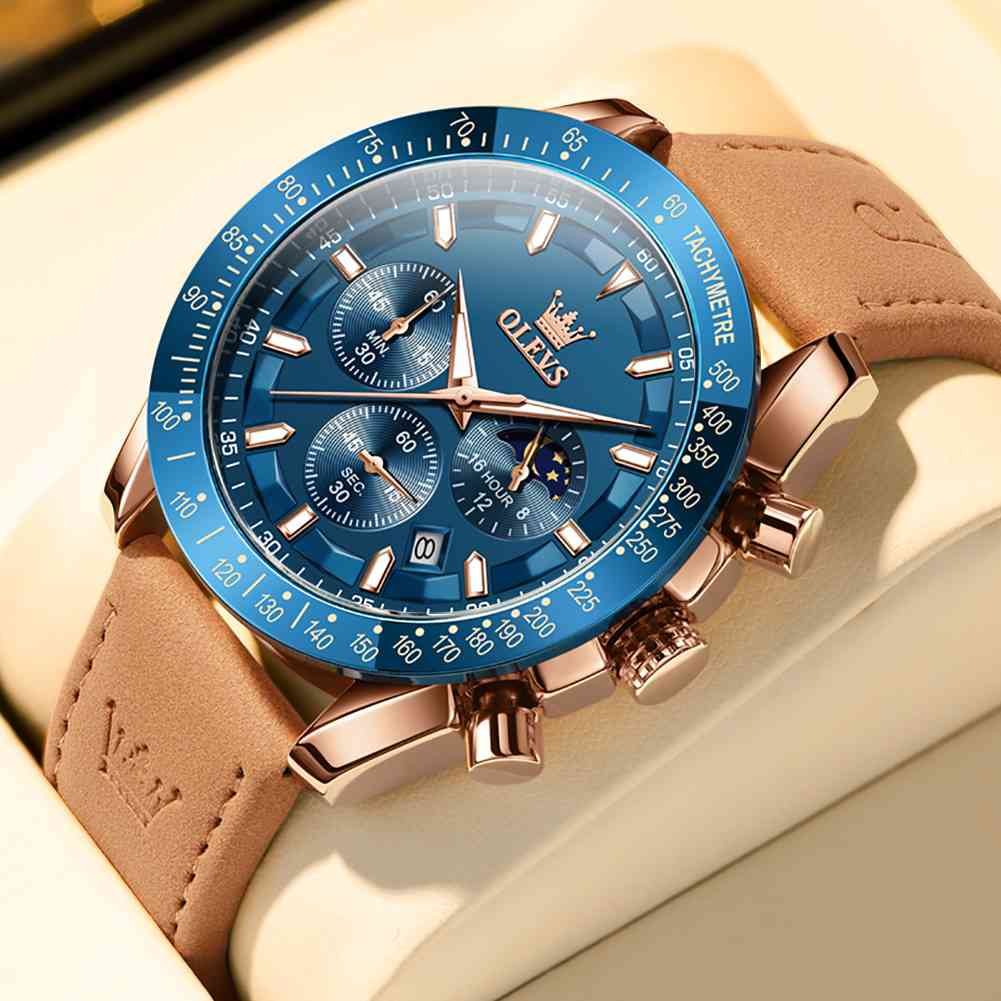 OLEVS 9957 Men's Chrono Sport Watch: Waterproof Military Style With Multifunction Quartz Movement, Luminous Calendar, Leather Strap