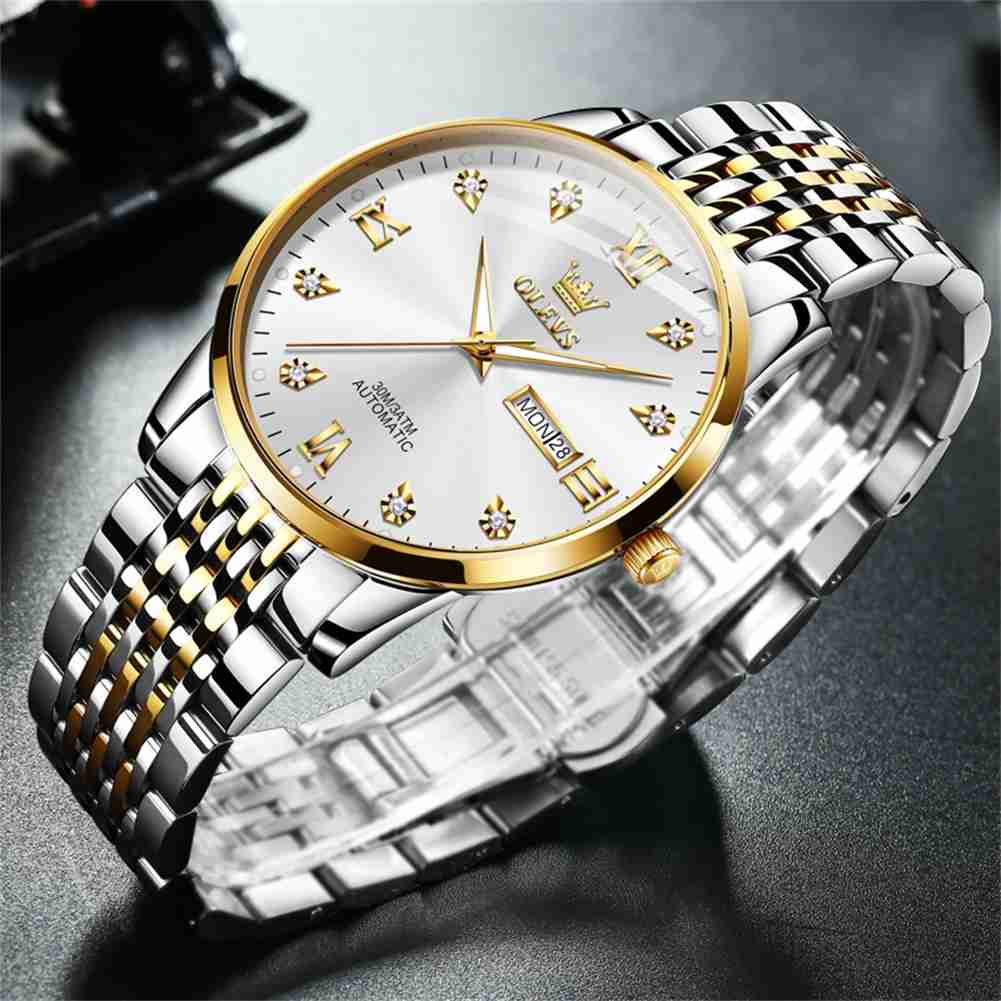 OLEVS 6673 Men's Mechanical Stainless Steel Watch With Diamond Face, Business Style