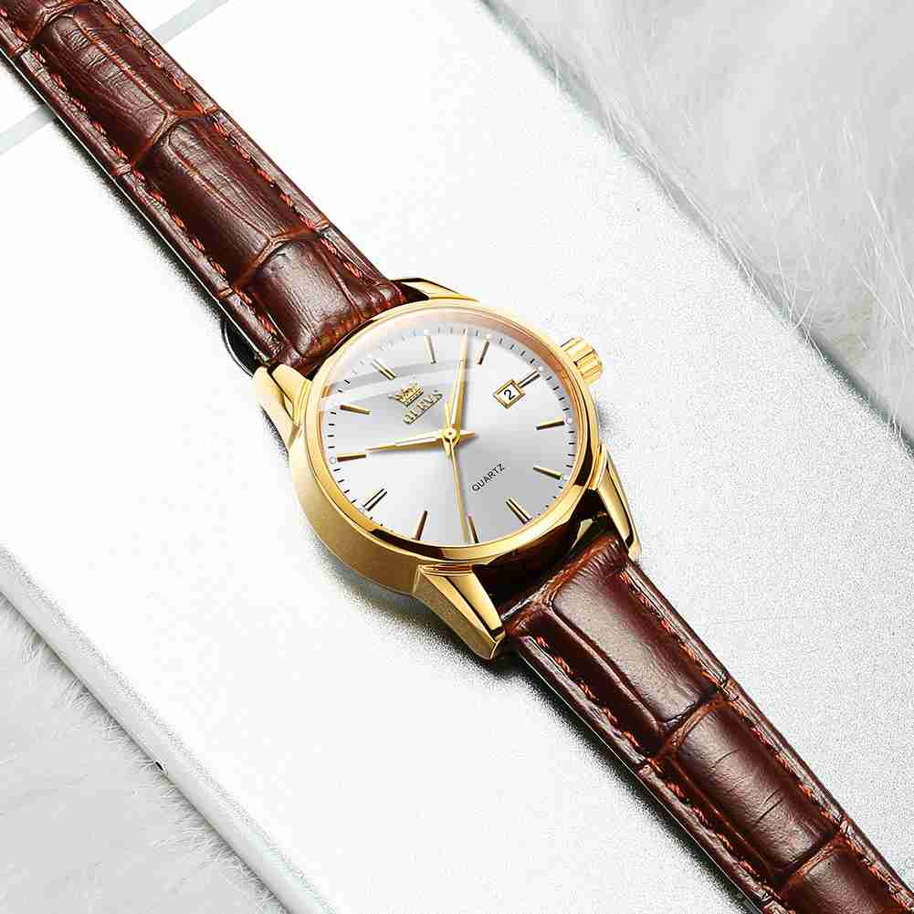 #Color_Brown Strap - White Dial Gold Trim