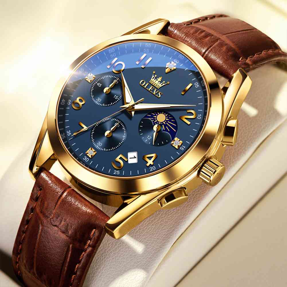 OLEVS 2890 Mens Watches Brown Black Chronograph Fashion Watch Luminous Waterproof Casual Wrist Watches