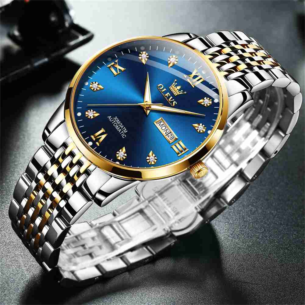 OLEVS 6673 Men's Mechanical Stainless Steel Watch With Diamond Face, Business Style