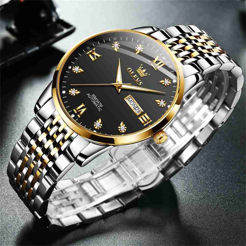 OLEVS 6673 Men's Mechanical Stainless Steel Watch With Diamond Face, Business Style