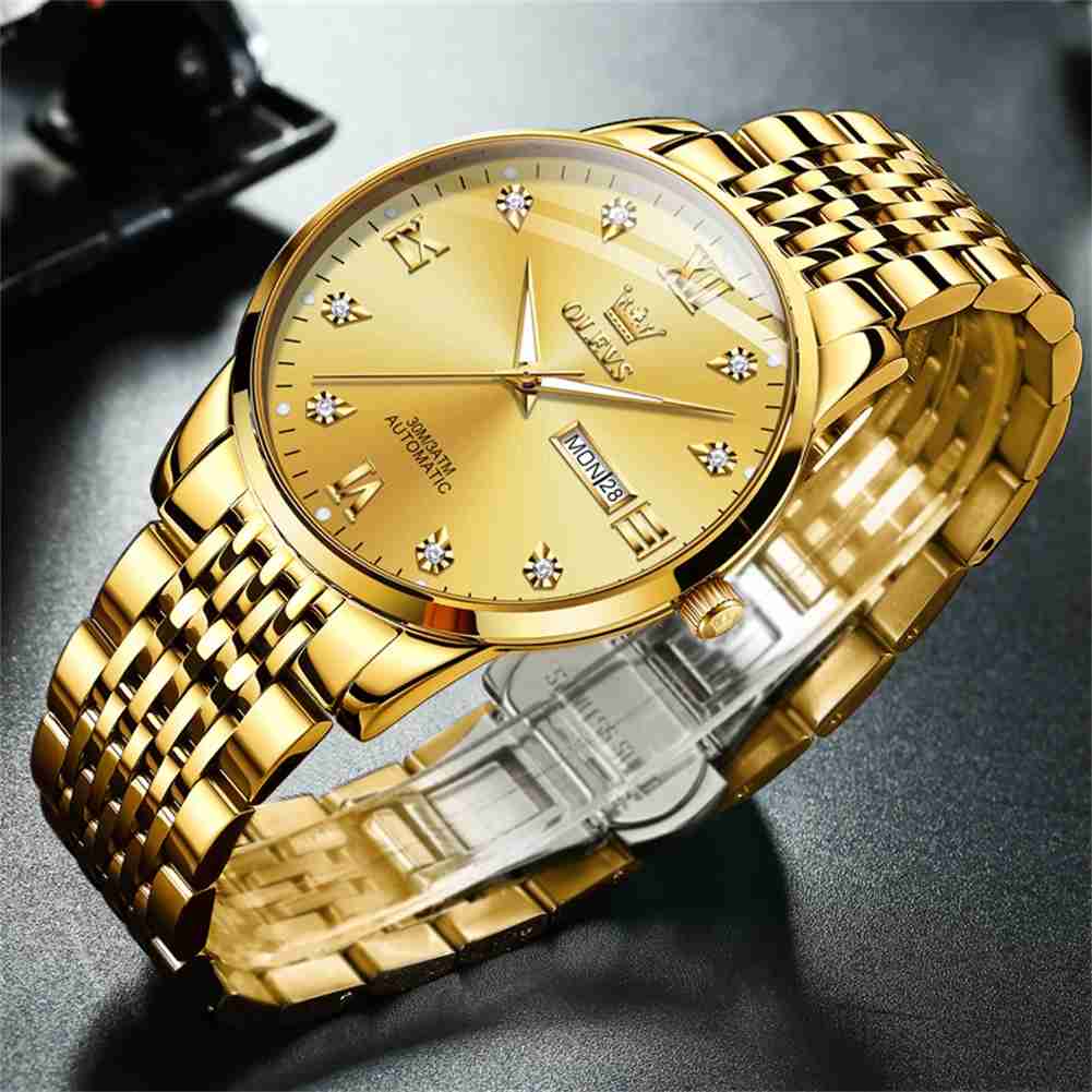 OLEVS 6673 Men's Mechanical Stainless Steel Watch With Diamond Face, Business Style