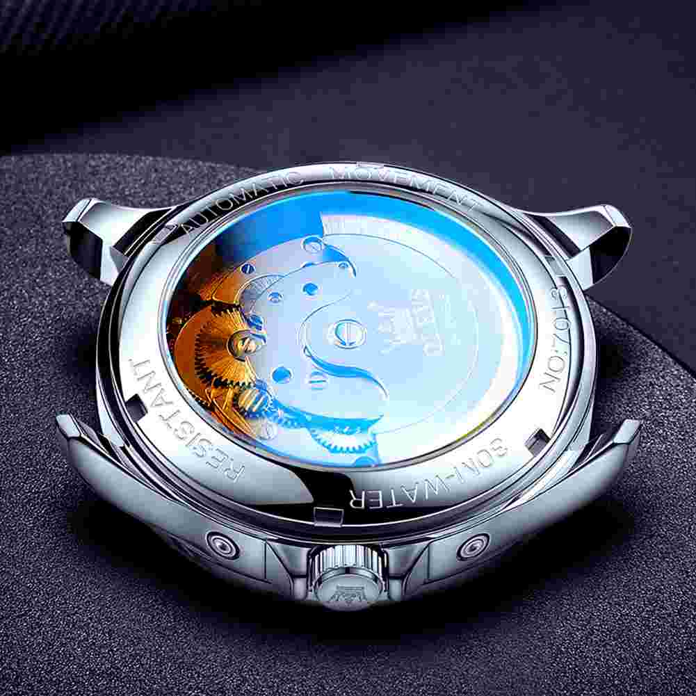 OLEVS 7013 Men's Mechanical Watch With Skeleton Design, Roman Numerals