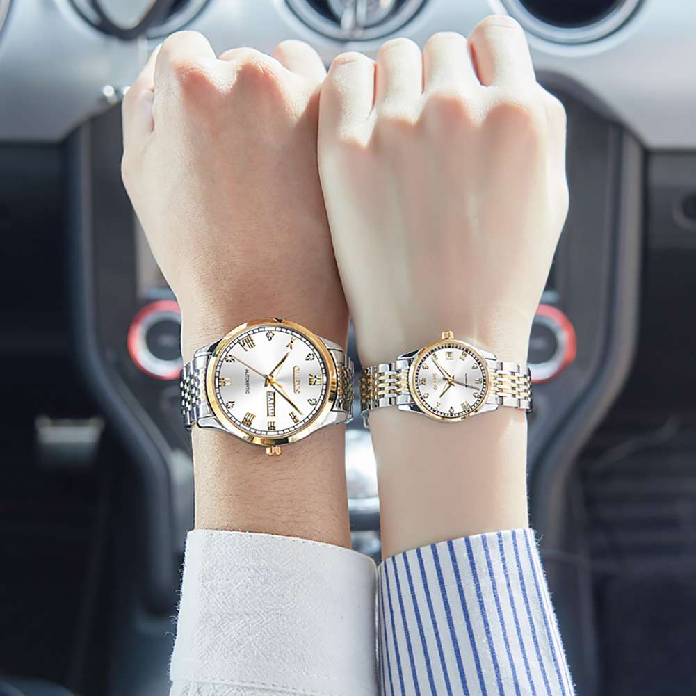 OLEVS 6602 Couple montres son et sa mode Dresse ensemble romantique paire correspondant bracelet en acier inoxydable lumineux étanche montre-bracelet