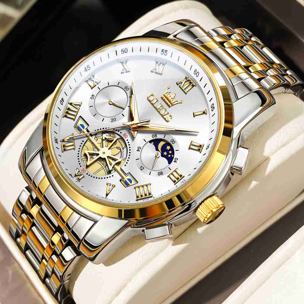 #Color_Two Tone Strap - White Dial Gold Trim