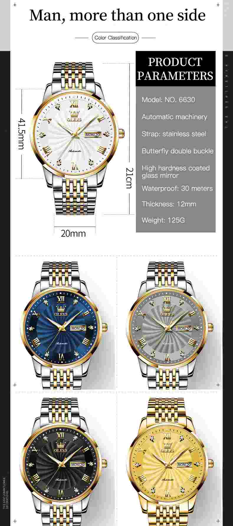 Olevs 6630 Mechanical Watch Calendar Fine Gifts