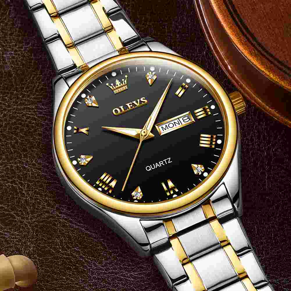 OLEVS 5563 Watch For Men Diamond Fashion Elegant Dress  Watch Two Tone Wrist Watches Waterproof Luminous