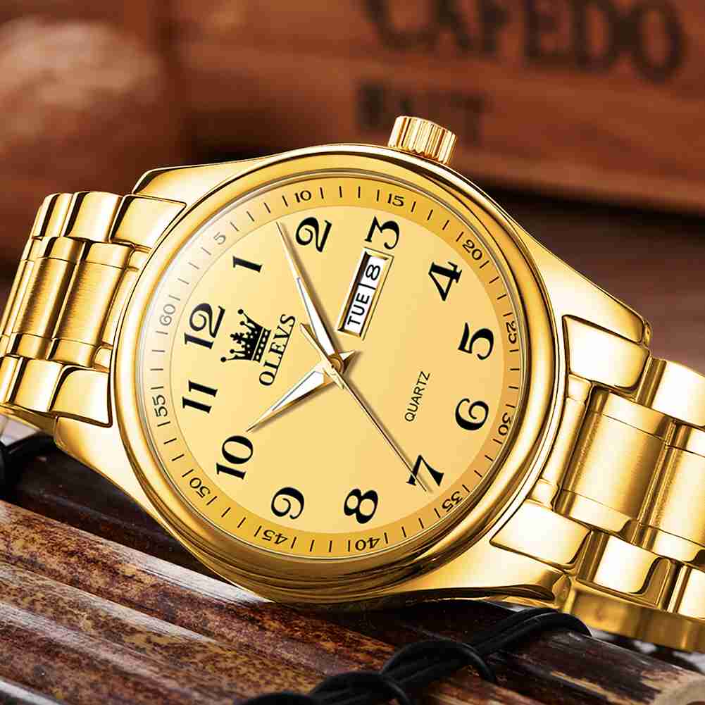 OLEVS 5567 Watches For Men Brown Gold Case Fashion Dress Watch Luminous Waterproof Casual Male Wrist Watches