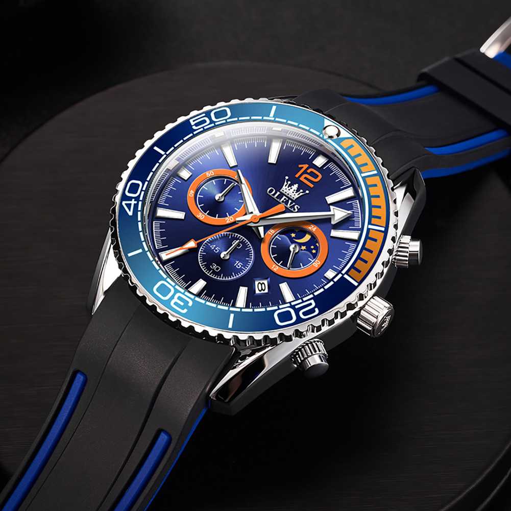 #Color_Black Strap-Blue Dial Silver Trim