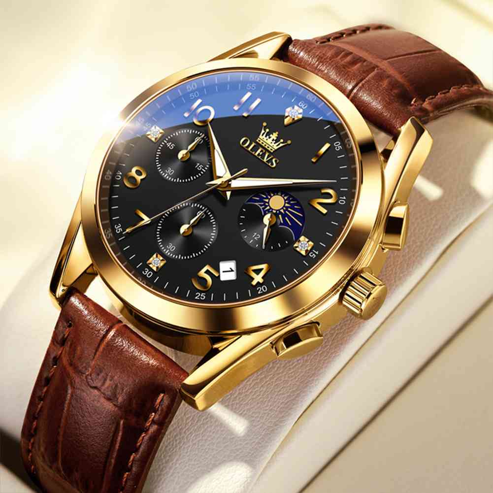 OLEVS 2890 Mens Watches Brown Black Chronograph Fashion Watch Luminous Waterproof Casual Wrist Watches