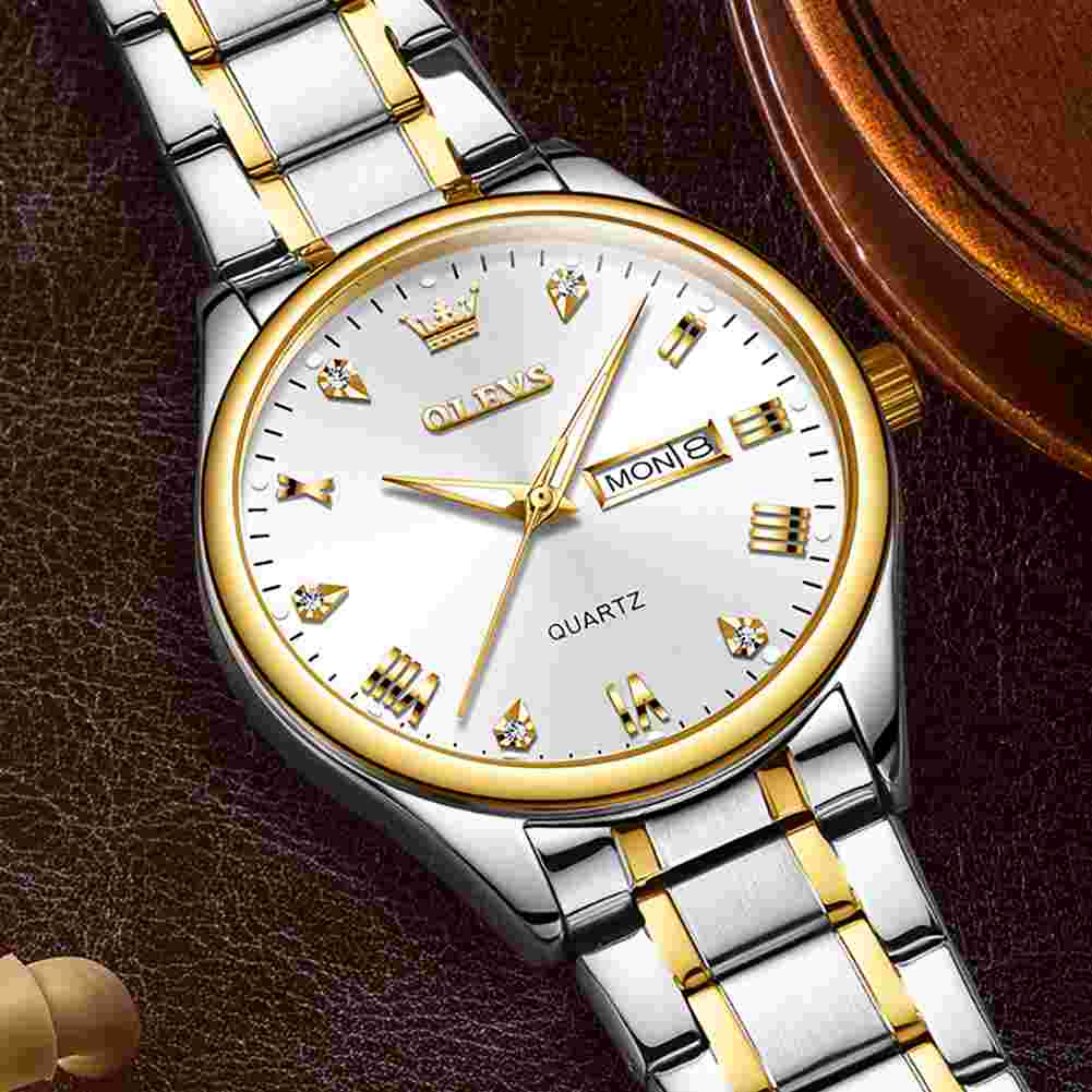 OLEVS 5563 Watch For Men Diamond Fashion Elegant Dress  Watch Two Tone Wrist Watches Waterproof Luminous