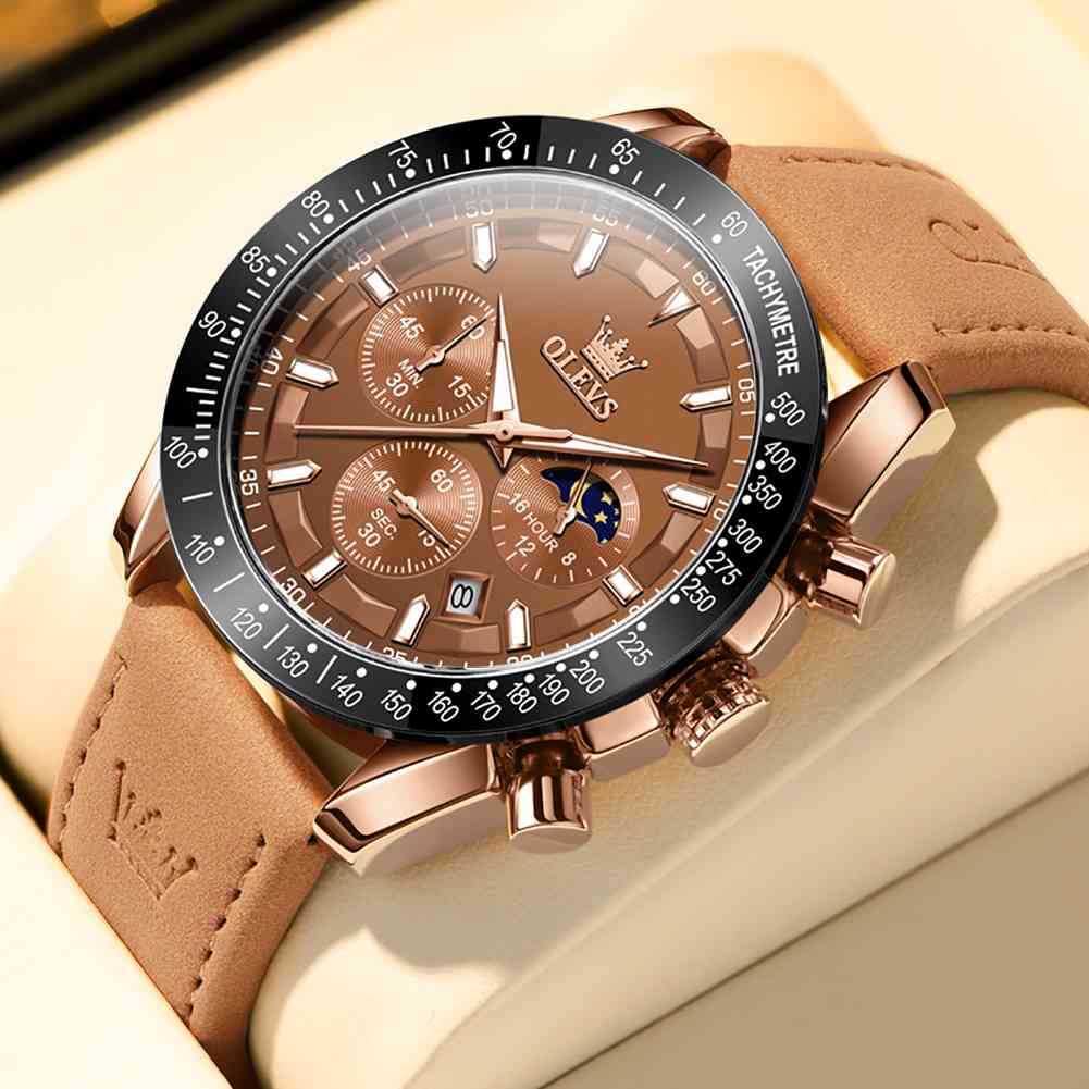 OLEVS 9957 Men's Chrono Sport Watch: Waterproof Military Style With Multifunction Quartz Movement, Luminous Calendar, Leather Strap