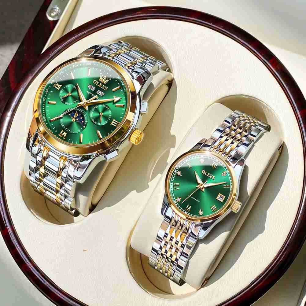 OLEVS 6633 6602 Couple's Watch Automatic Luxury Large Face Multi Calendar Stainless Steel Waterproof Luminous Men's Watch