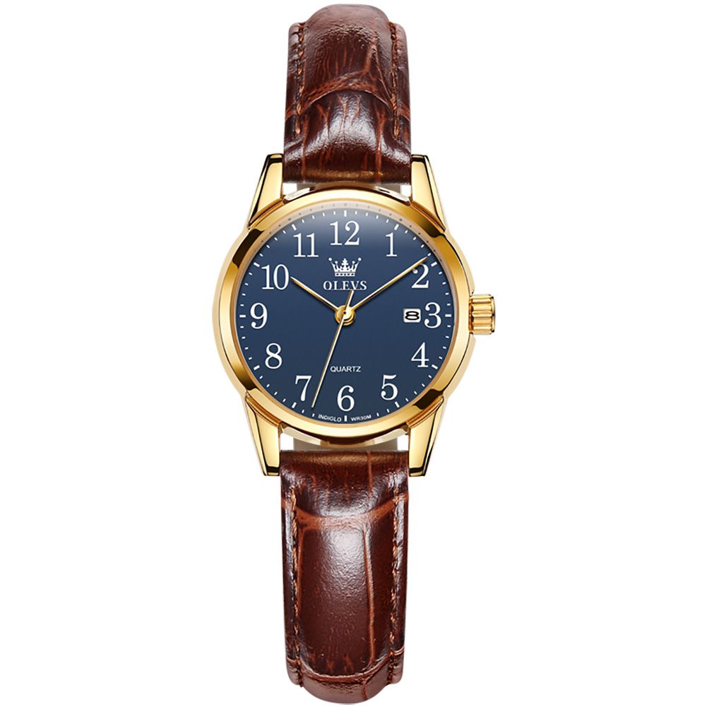 #Color_Brown Strap-Blue Dial Gold Trim