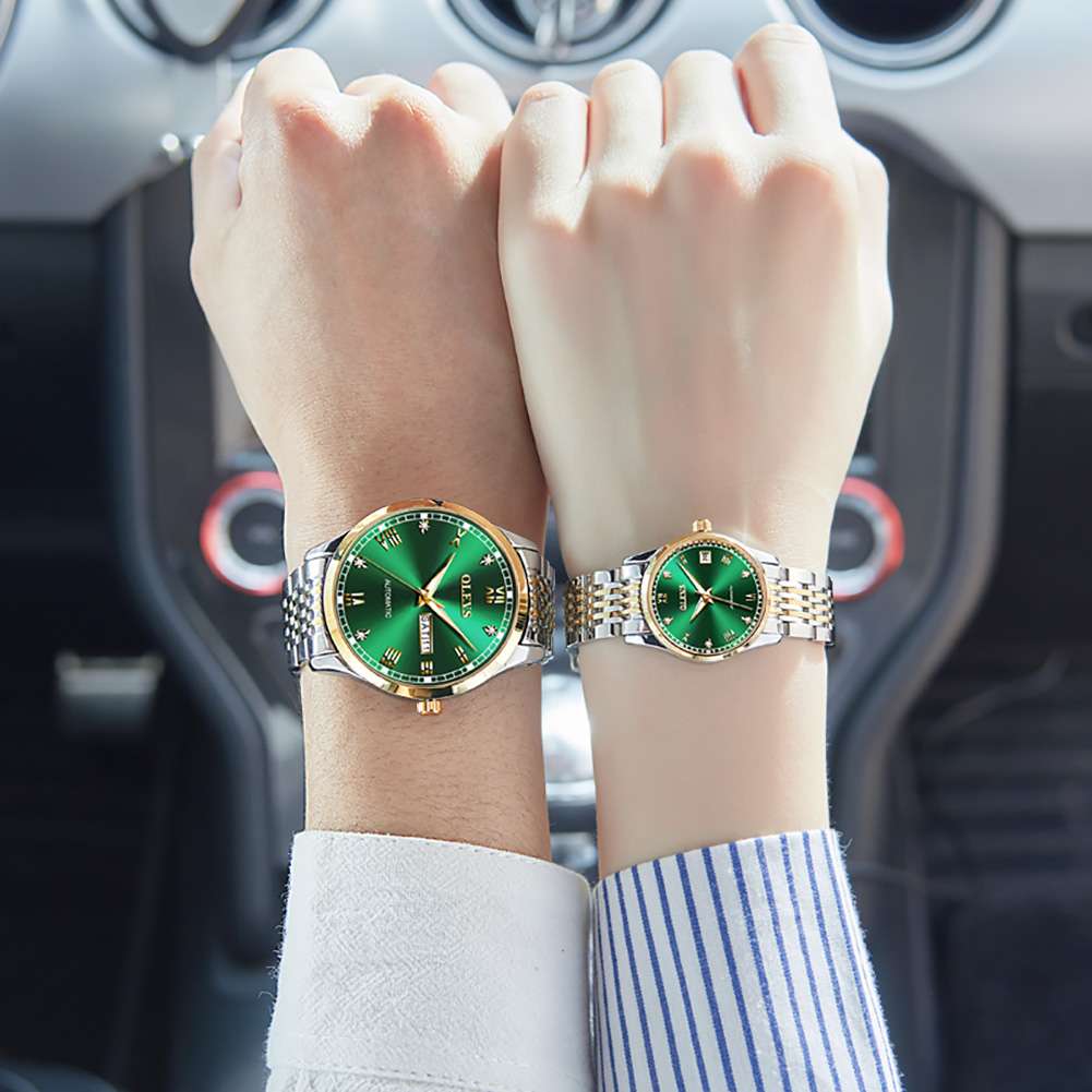 OLEVS 6602 Couple montres son et sa mode Dresse ensemble romantique paire correspondant bracelet en acier inoxydable lumineux étanche montre-bracelet