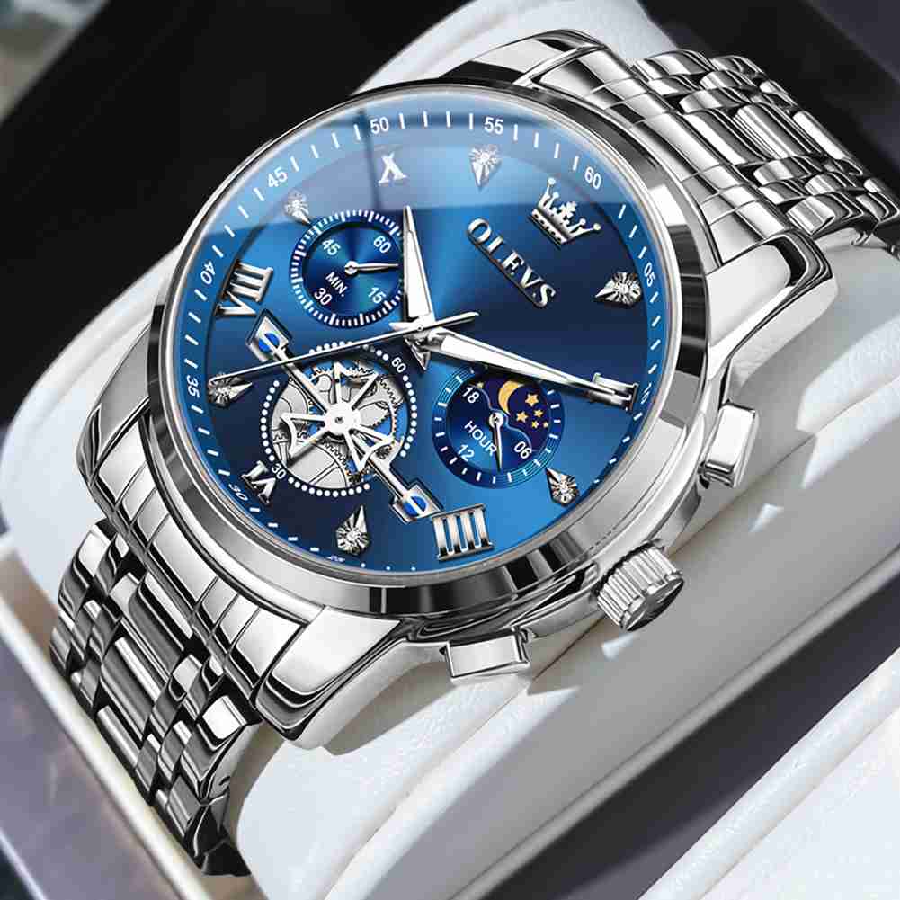 #Color_Silver Strap-Blue Dial Silver Trim