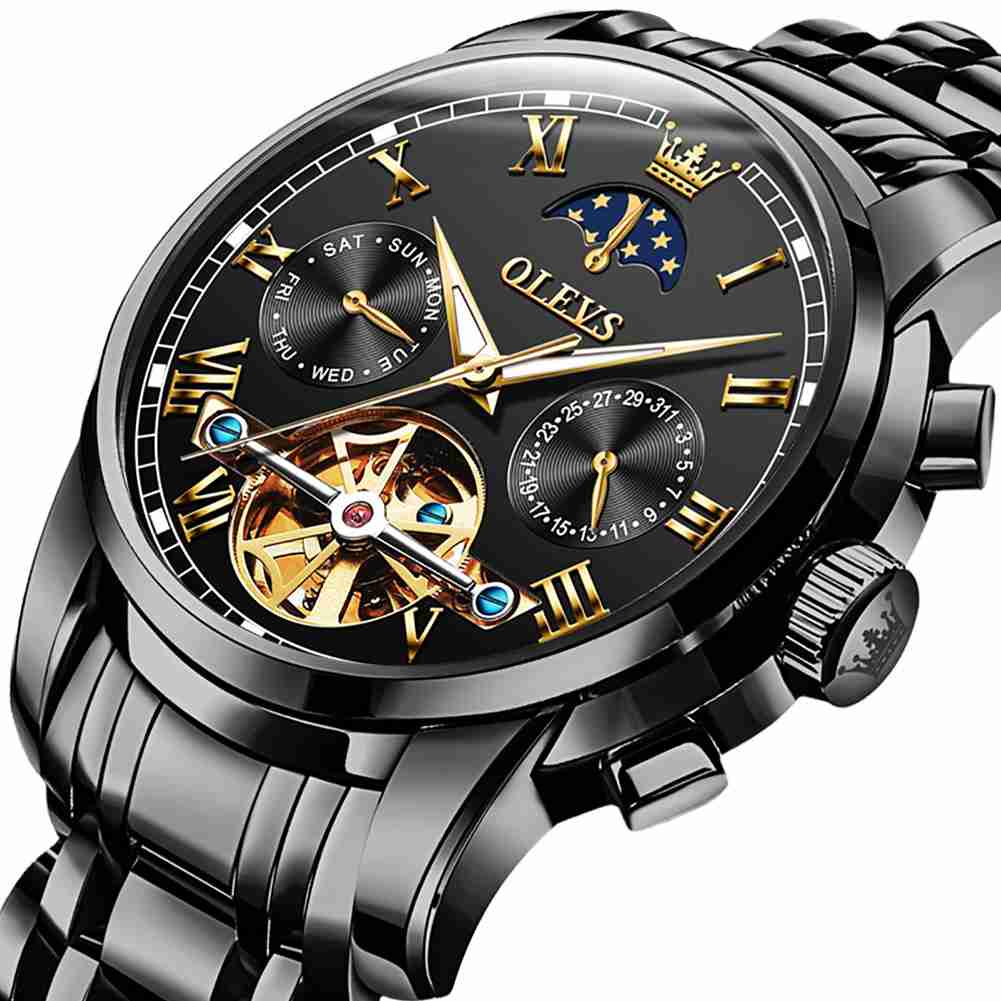 OLEVS 6617 Herren-Automatikuhr, Skelett-Tourbillon, mechanisch, mit Selbstaufzug, luxuriöse Armbanduhr, wasserdicht, leuchtende Uhr, Geschenk