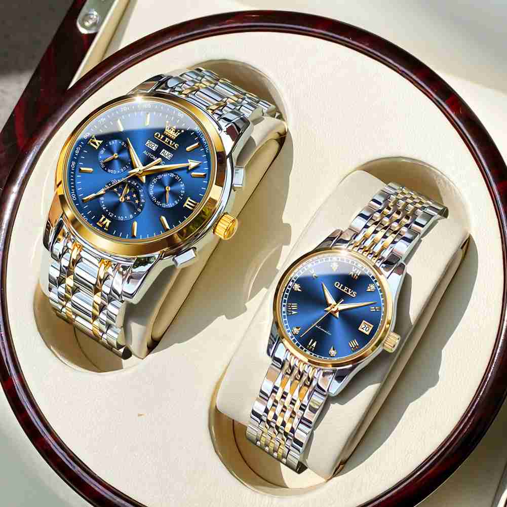 OLEVS 6633 6602 Couple's Watch Automatic Luxury Large Face Multi Calendar Stainless Steel Waterproof Luminous Men's Watch