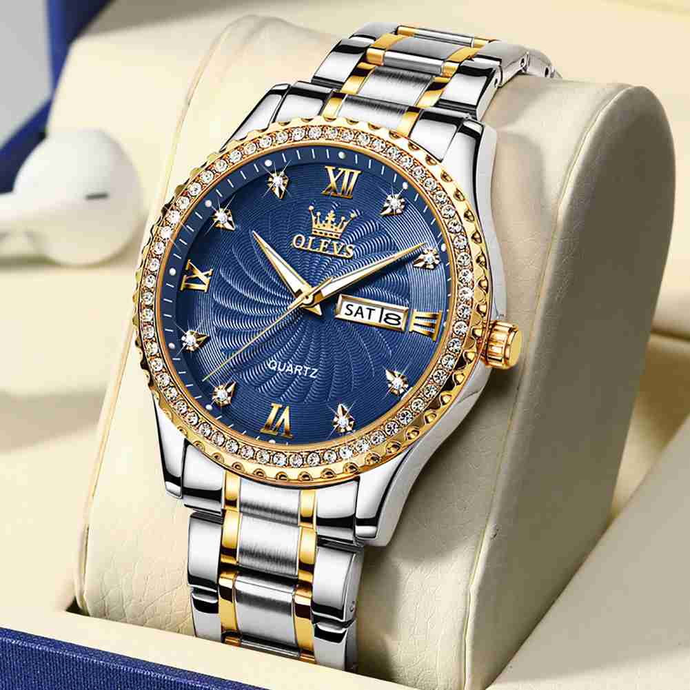 #Color_Two Tone Strap - Blue Dial Gold Trim