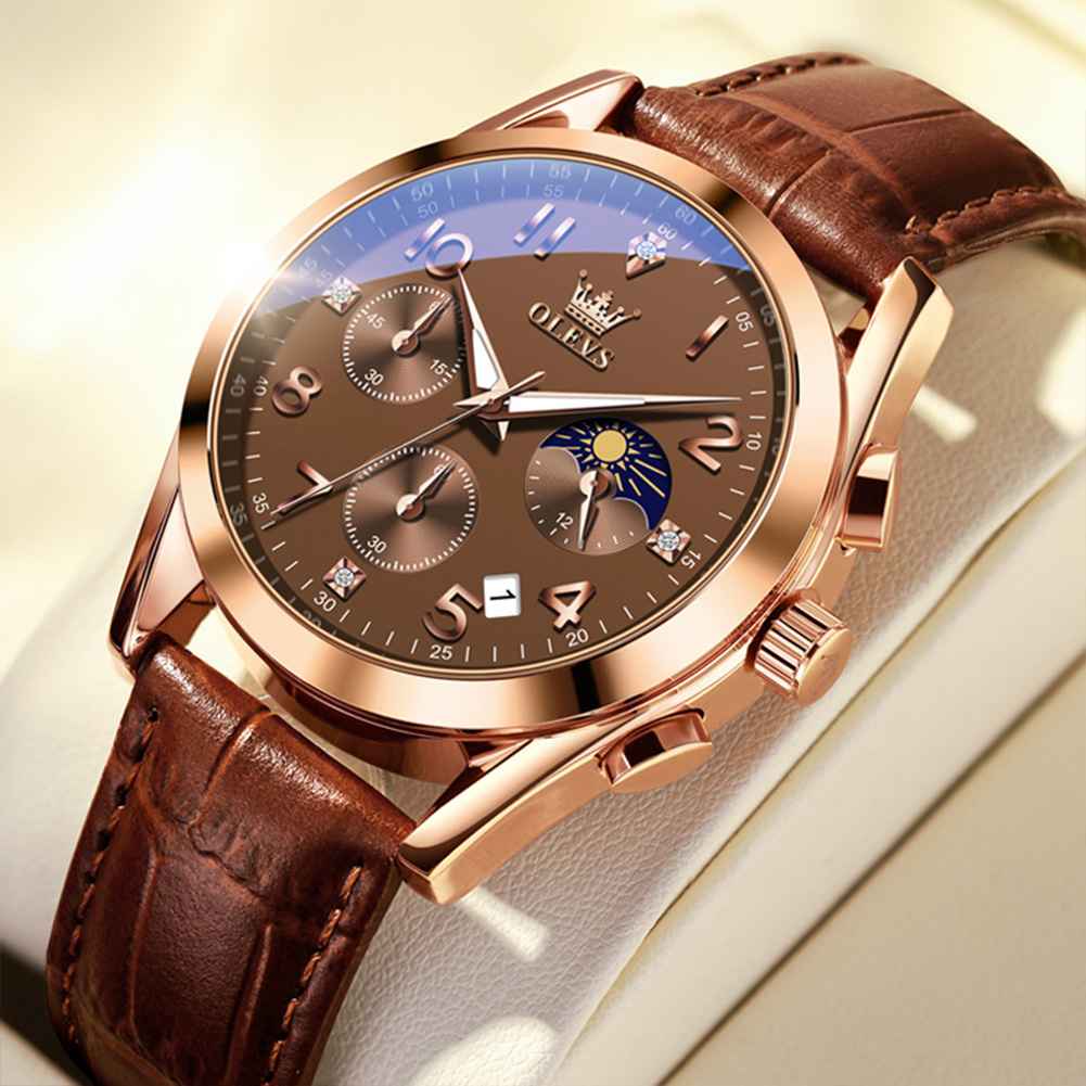 OLEVS 2890 Mens Watches Brown Black Chronograph Fashion Watch Luminous Waterproof Casual Wrist Watches