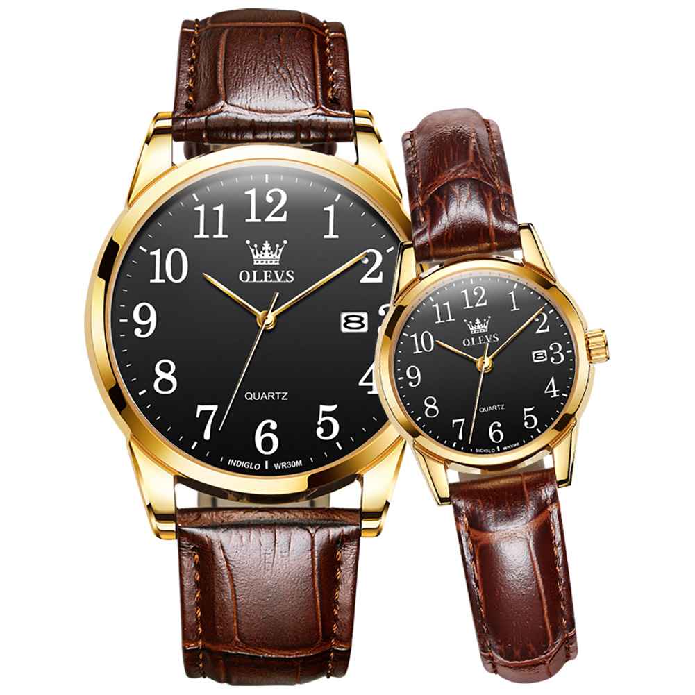 #Color_Brown Strap-Black Dial Gold Trim