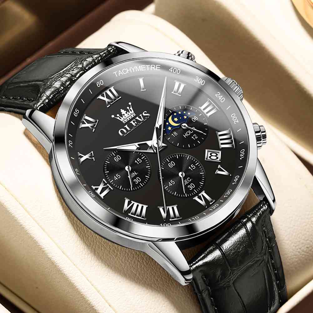 OLEVS 5529 Mens Watches Brown Black Chronograph Fashion Watch Luminous Waterproof Casual Wrist Watches