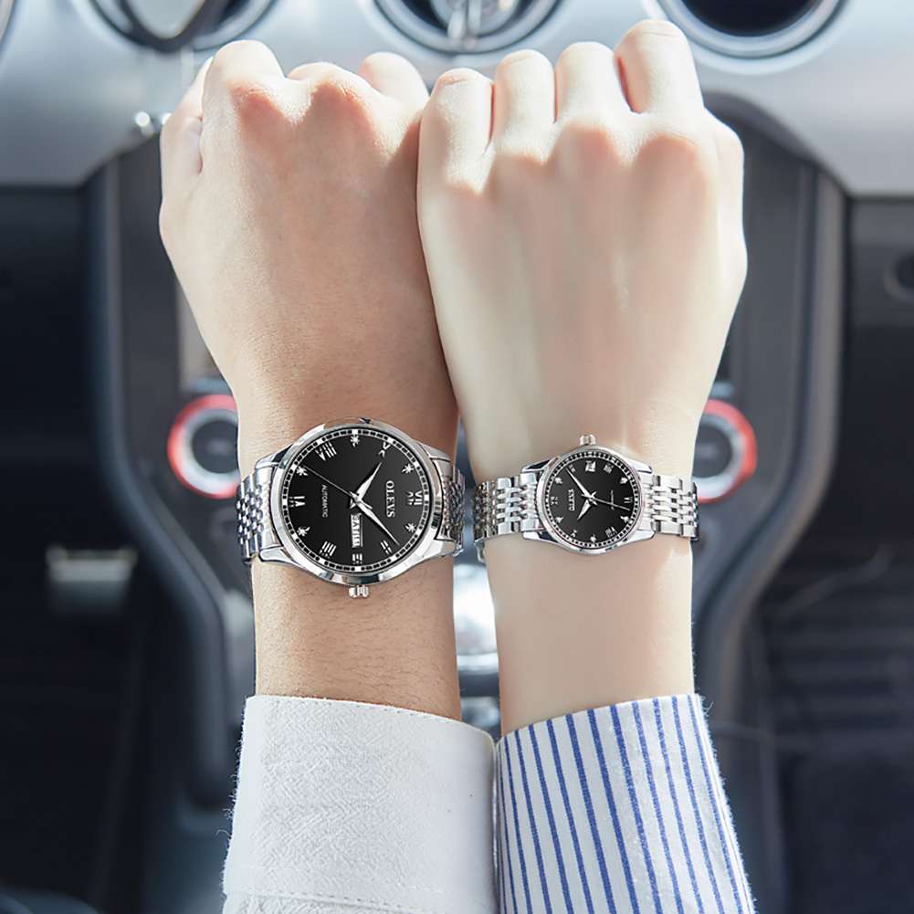 OLEVS 6602 Couple montres son et sa mode Dresse ensemble romantique paire correspondant bracelet en acier inoxydable lumineux étanche montre-bracelet