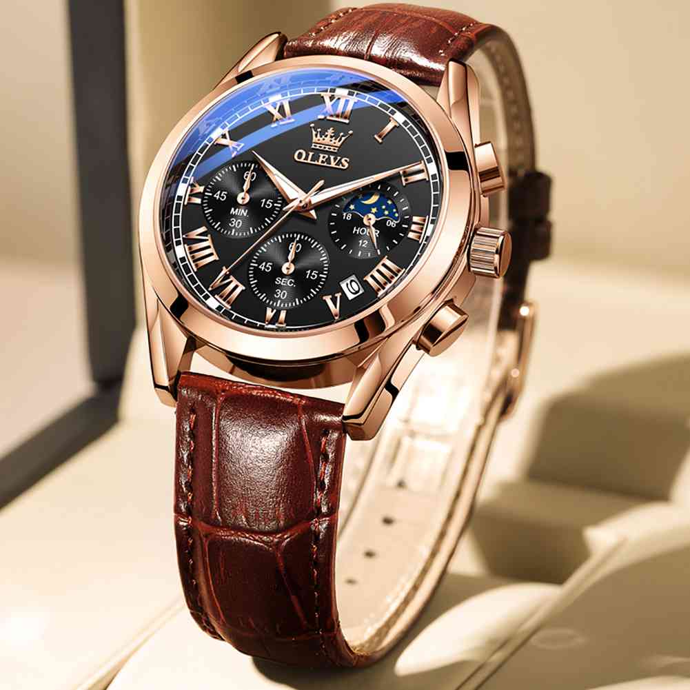 OLEVS 2871 Mens Watches Brown Black Chronograph Fashion Watch Luminous Waterproof Casual Wrist Watches