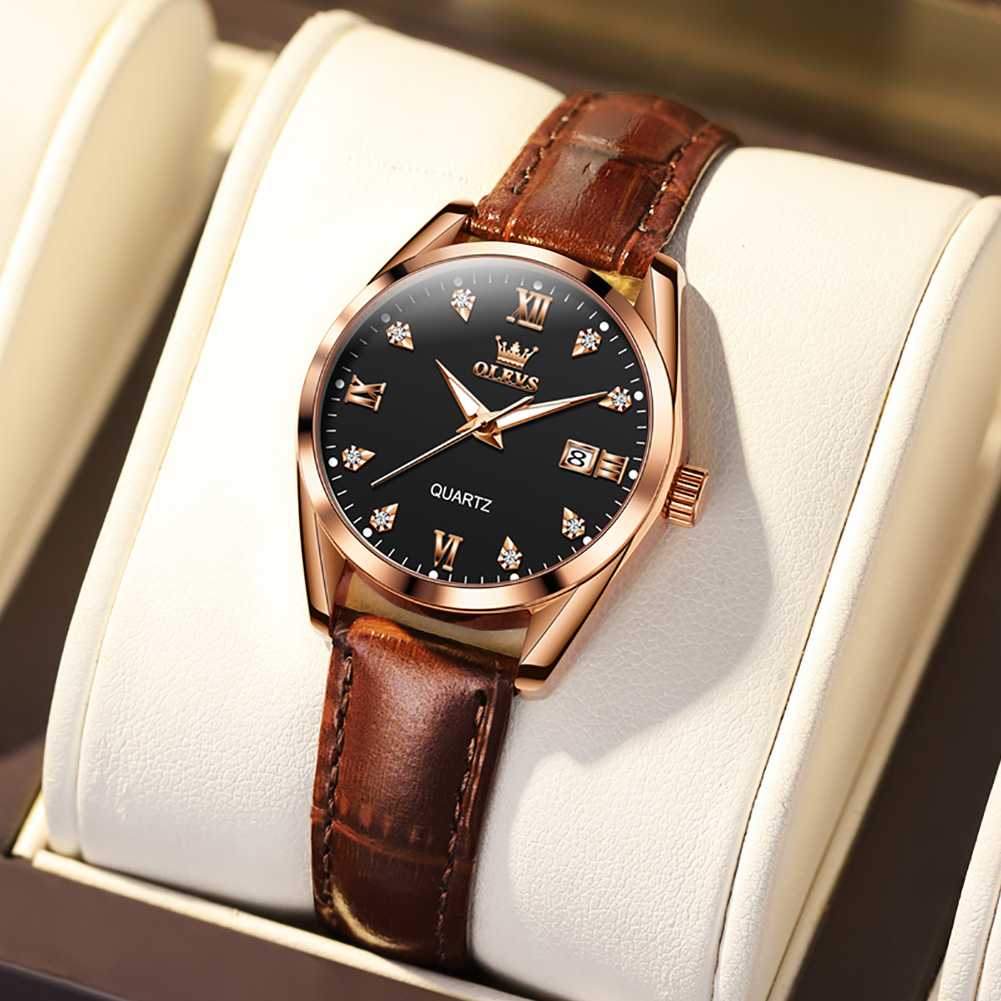 #Color_Brown Strap-Black Dial Rose Gold Trim