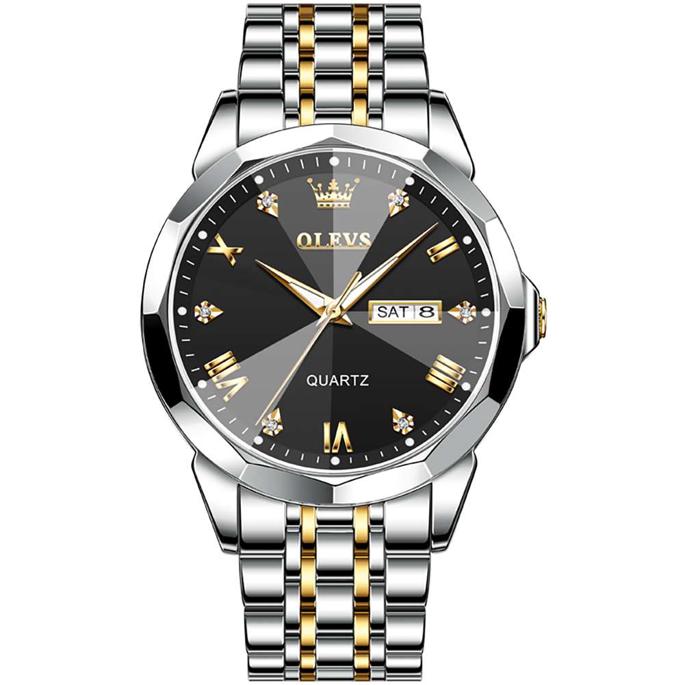 #Color_Two Tone Strap - Black Dial Gol Trim