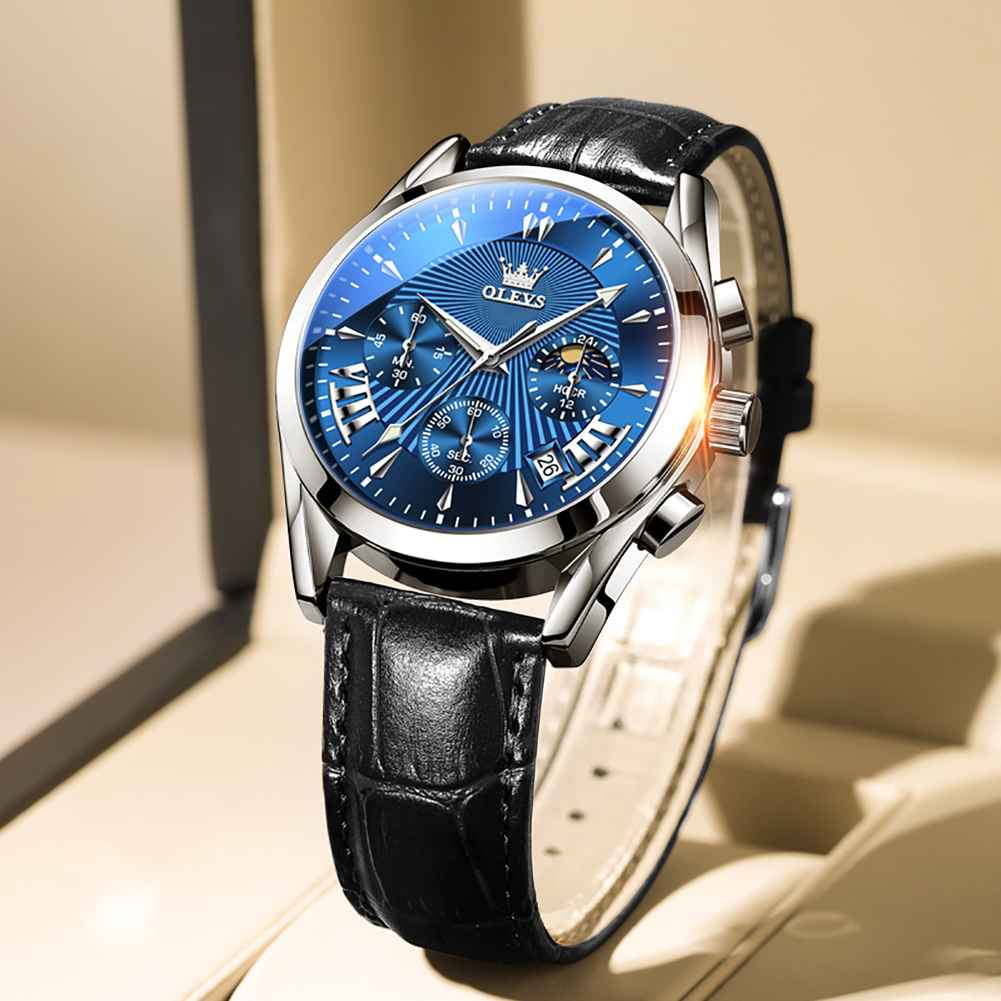 #Color_Black Strap-Blue Dial Silver Trim