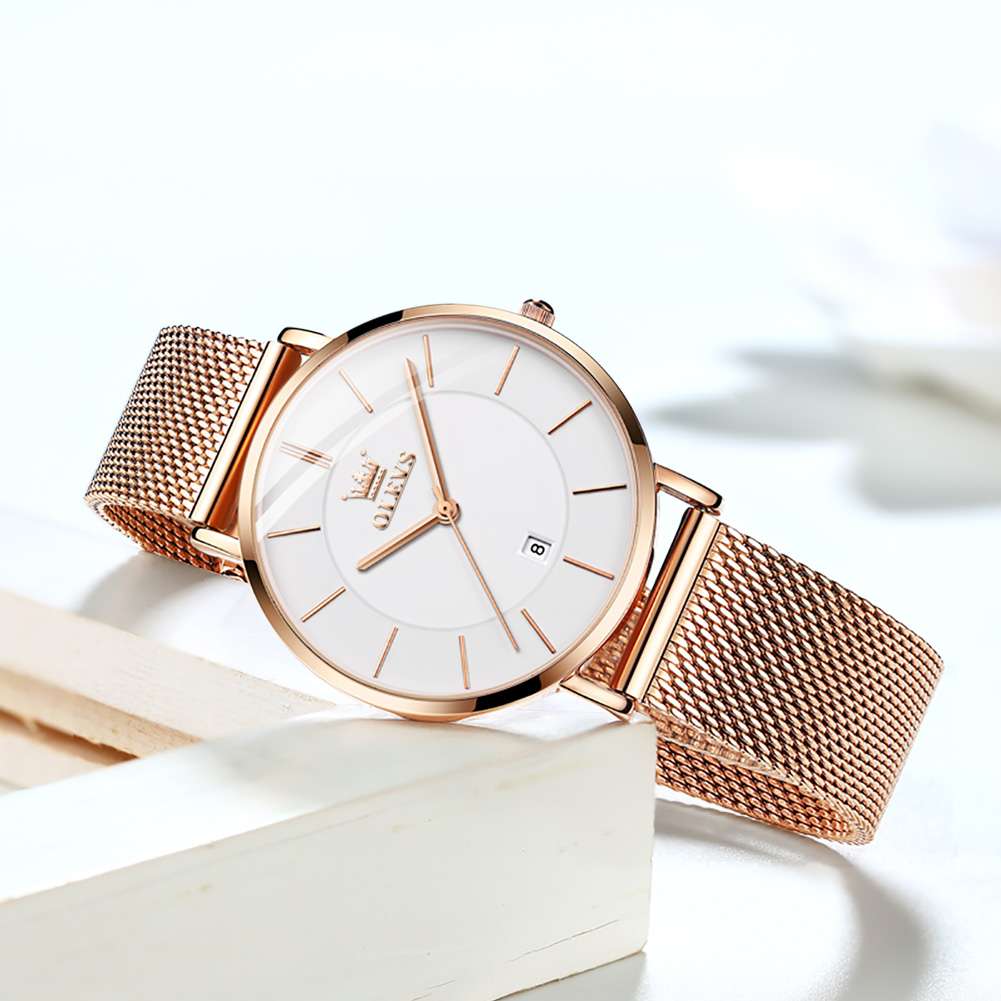 OLEVS 5869 Watch For Women Set Fashion Ladys Wrist Watch Minimalist With Rose Gold Bracelet Analog Quartz Date Waterproof Wrist Watches