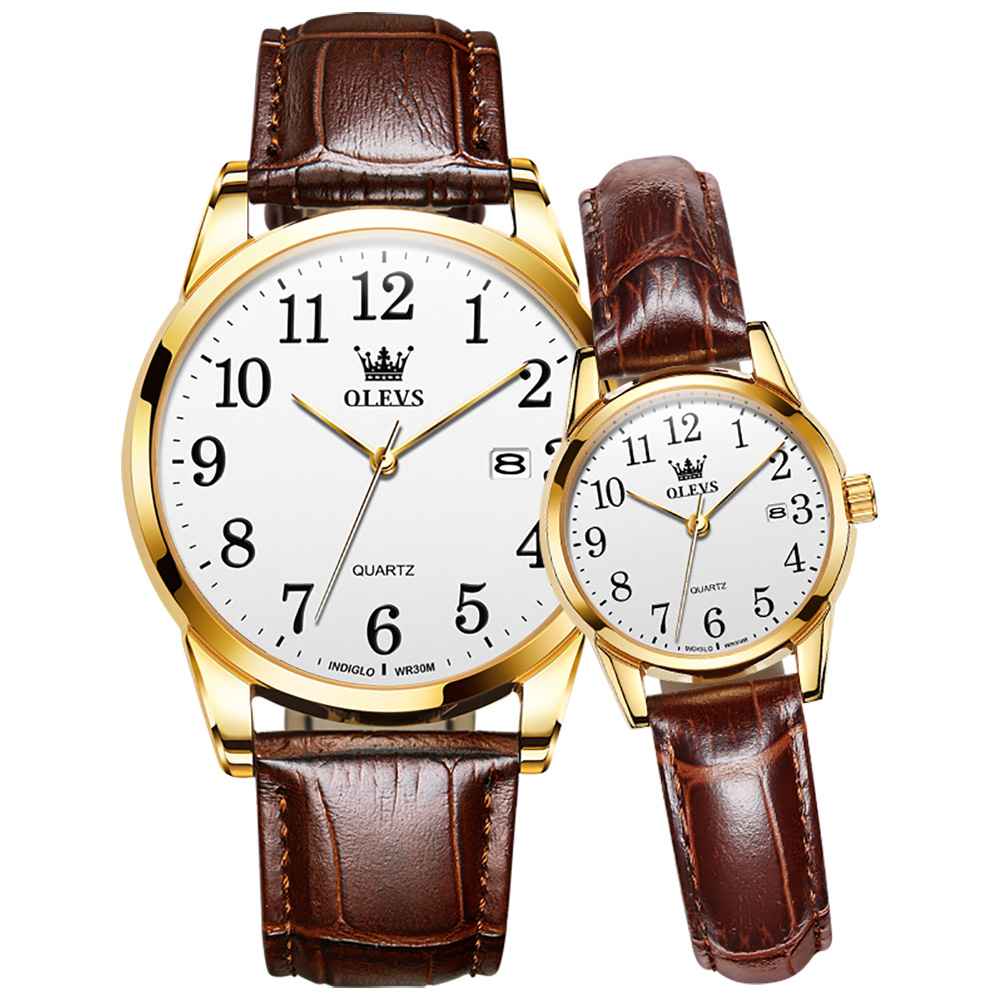 #Color_Brown Strap-White Dial Gold Trim