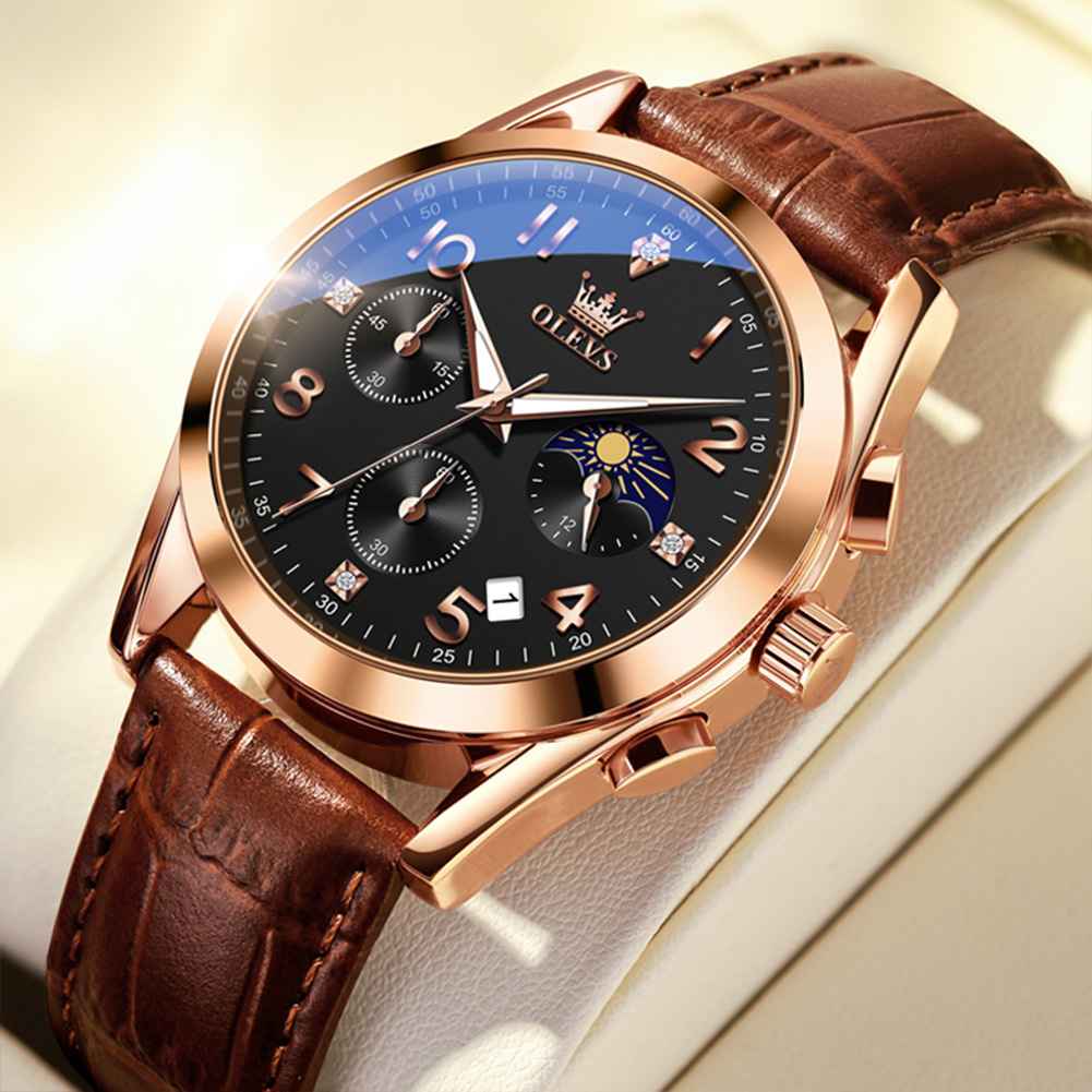 OLEVS 2890 Mens Watches Brown Black Chronograph Fashion Watch Luminous Waterproof Casual Wrist Watches