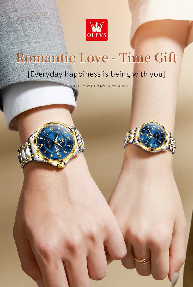 OLEVS 2906 Valentines Couple Pair Couple Automatic Watches His And Her Set Wrist Watch Men And Women Stainless Steel Lovers Wedding Diamond Watches