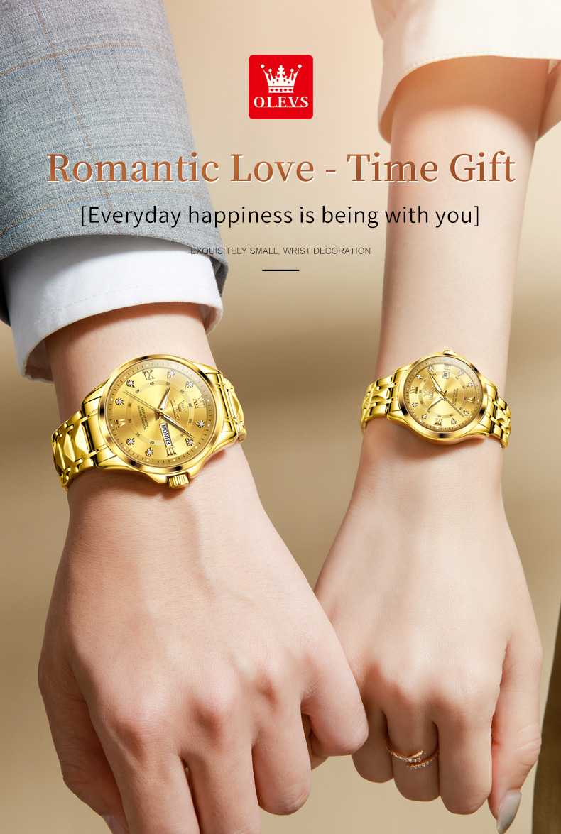 OLEVS 2906 Valentines Couple Pair Couple Automatic Watches His And Her Set Wrist Watch Men And Women Stainless Steel Lovers Wedding Diamond Watches