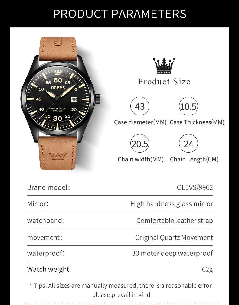 OLEVS 9962 Men's Leather Watch Classic Formal Simple Watch Men's Watch Waterproof Elegant Quartz Analog Casual Watch Simple Watch