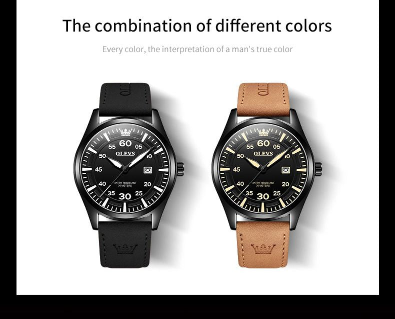 OLEVS 9962 Men's Leather Watch Classic Formal Simple Watch Men's Watch Waterproof Elegant Quartz Analog Casual Watch Simple Watch