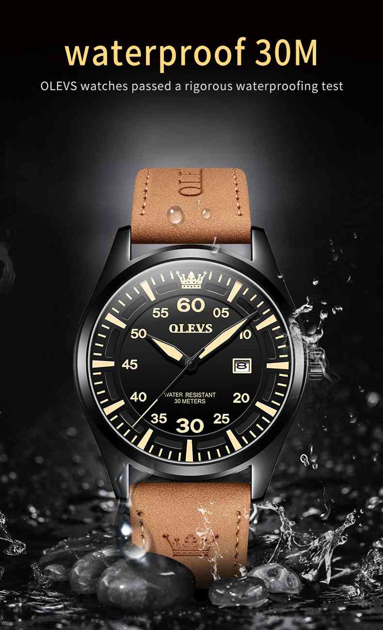 OLEVS 9962 Men's Leather Watch Classic Formal Simple Watch Men's Watch Waterproof Elegant Quartz Analog Casual Watch Simple Watch