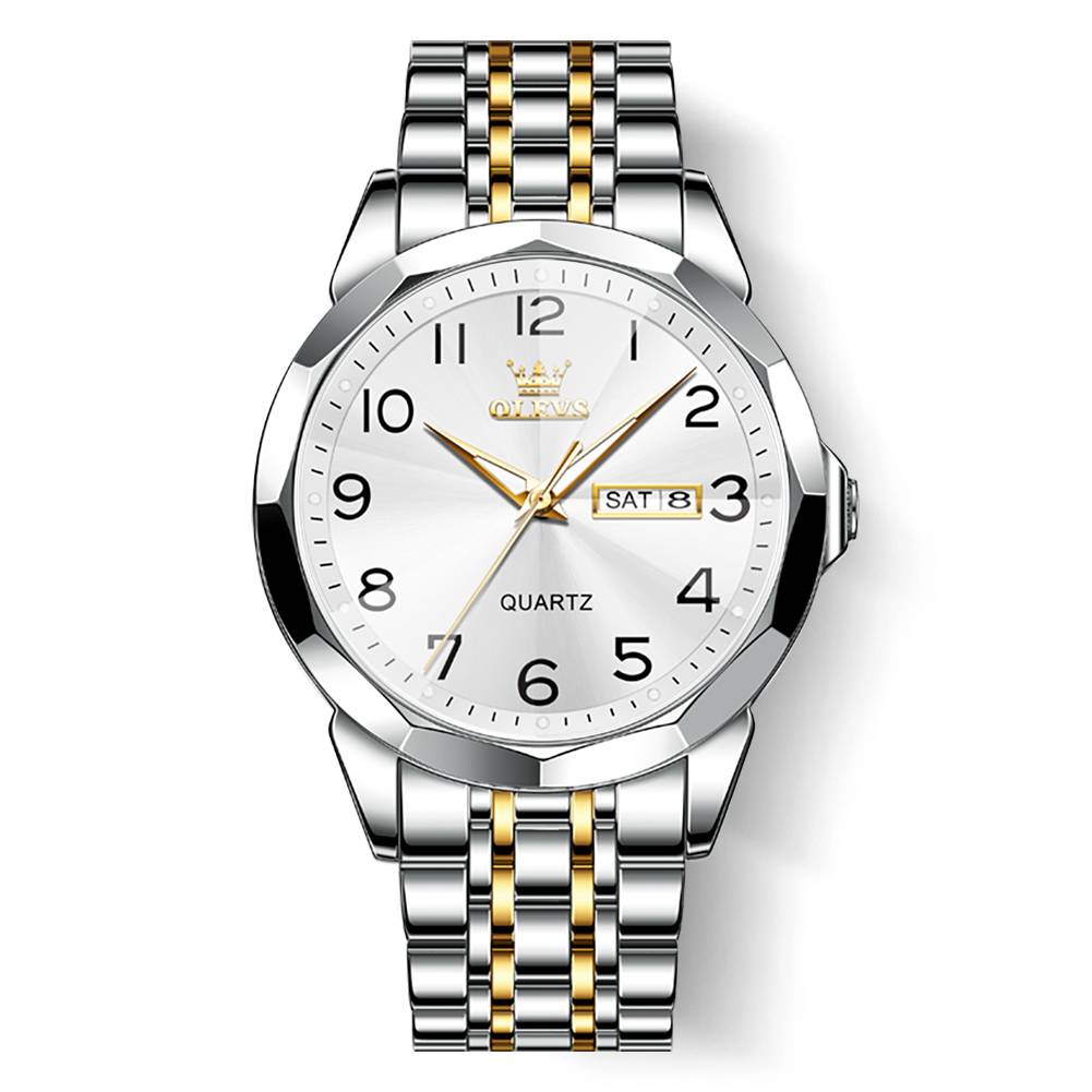 #Color_Two Tone Strap - White Dial Silver Trim