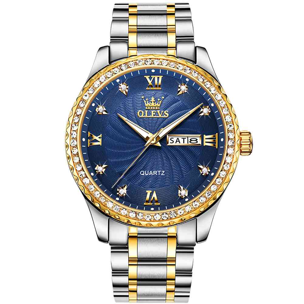 #Color_Two Tone Strap - Blue Dial Gold Trim