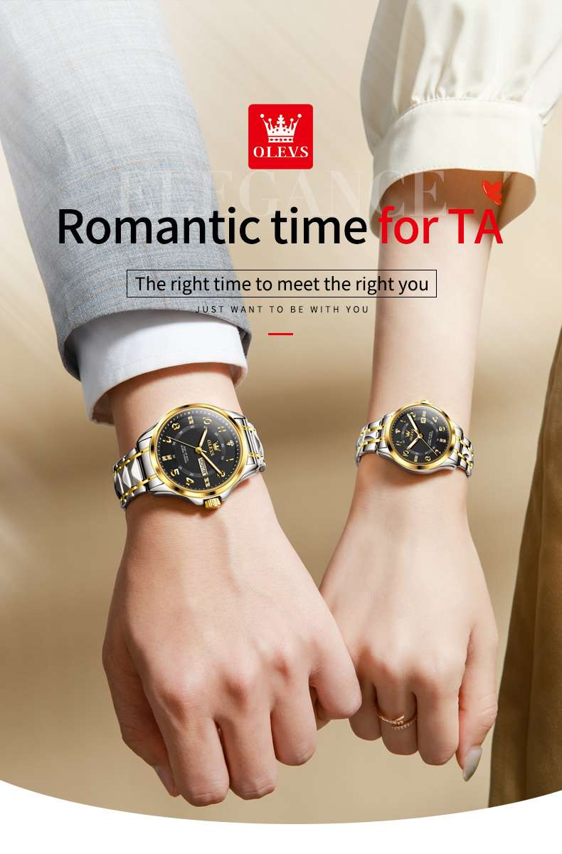 OLEVS 2910 Couple's Steel Band Quartz Watch - Perfect Match for Romantic Moments