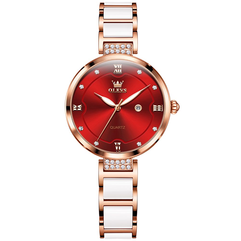 #Color_Two Tone Strap-Red Dial Rose Gold Trim