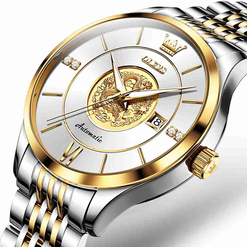 Olevs 6693 Luxuriöse automatische mechanische Uhr mit goldenen Akzenten