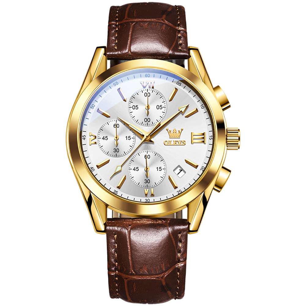 #Color_Brown Strap-White Dial Gold Trim