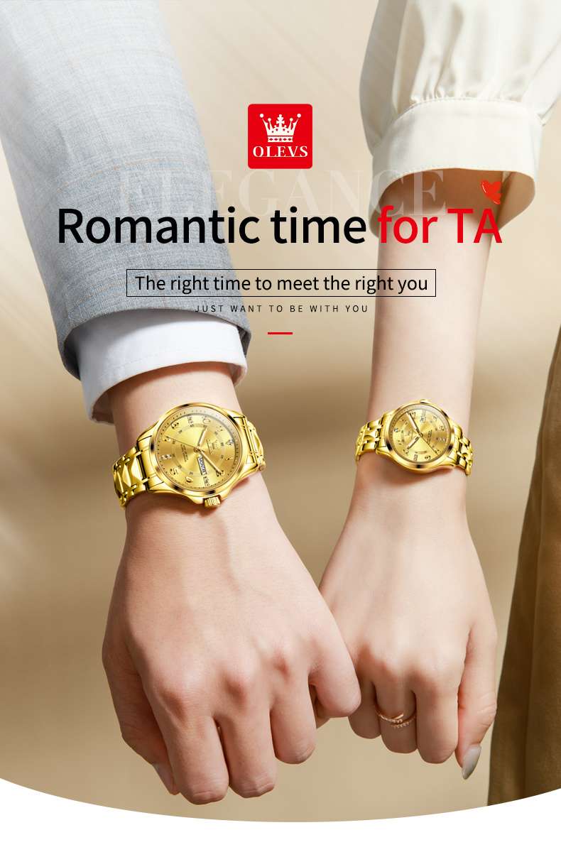 OLEVS 2910 Couple's Steel Band Quartz Watch - Perfect Match for Romantic Moments