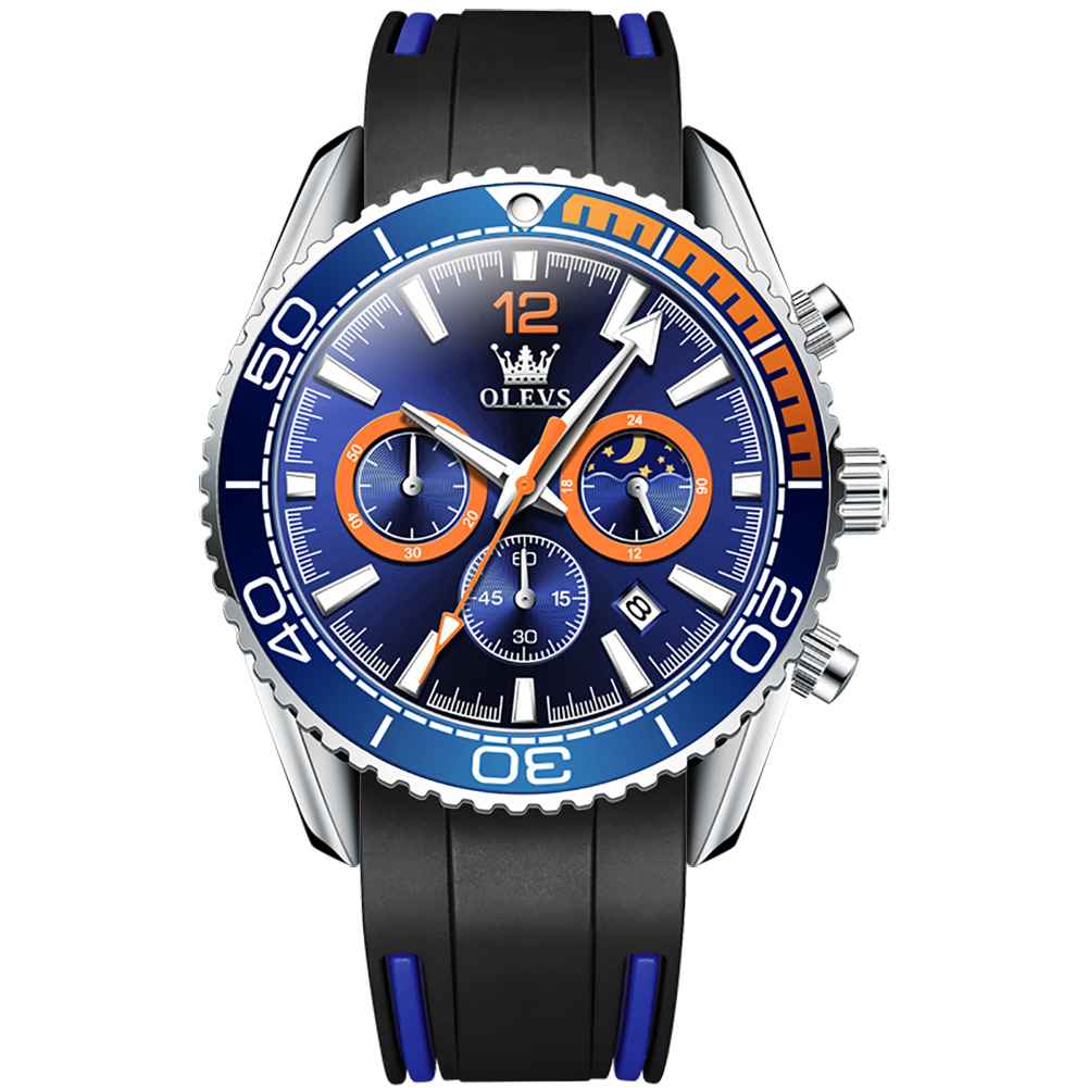 #Color_Black Strap-Blue Dial Silver Trim